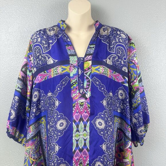 Johnny Was Medium Demarne Xyla Abstract 100% Silk Dress Pockets Colorful Boho - Picture 6 of 14